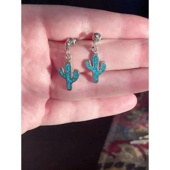 Cactus Desert Life Charm Dangle Earrings – Boho Southwestern Sterling‐Tone Charm - Picture 5 of 6